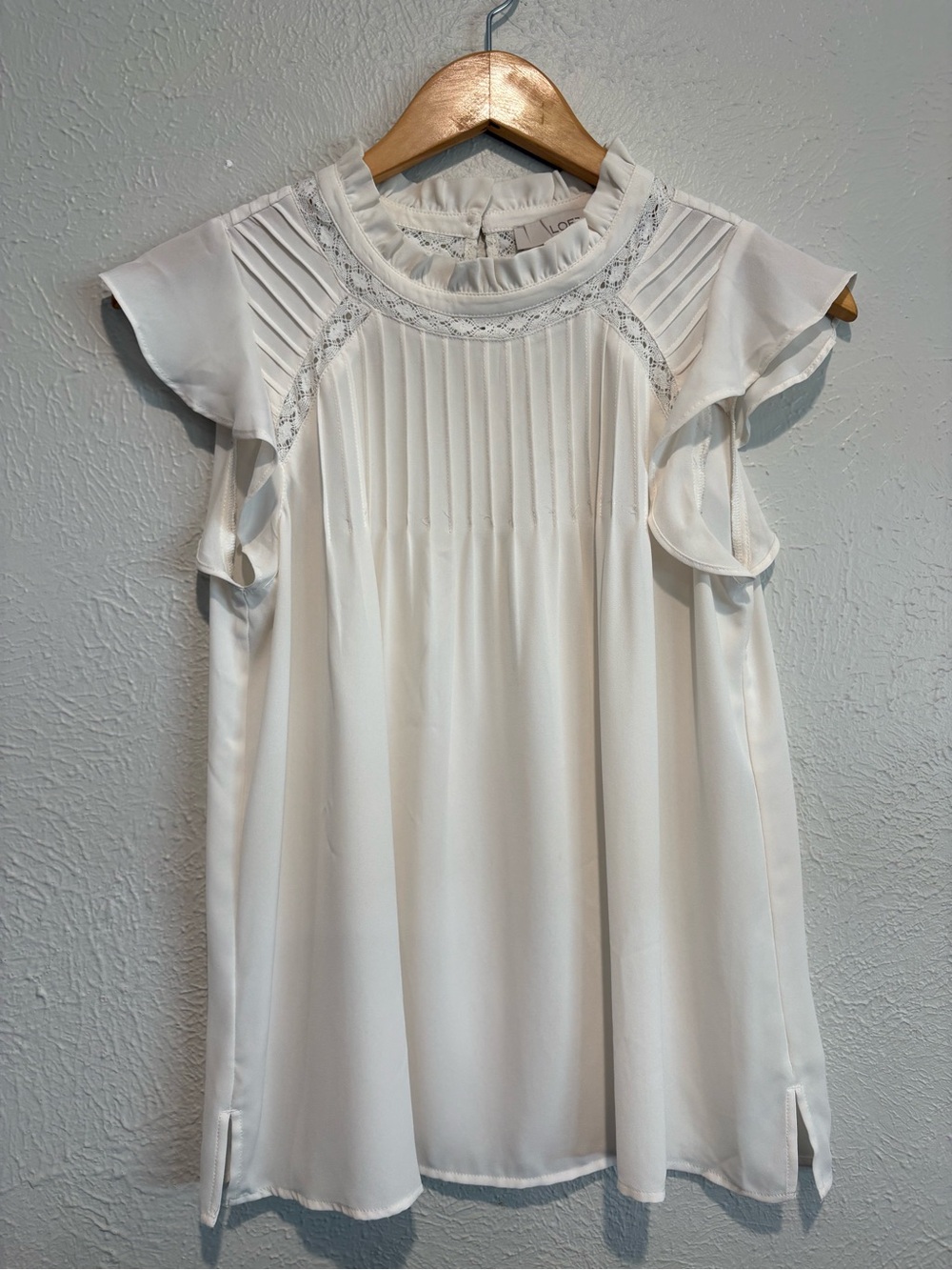 LOFT Women's Ivory Ruffle Cap-Sleeve Pleated Blouse, Sz - XS